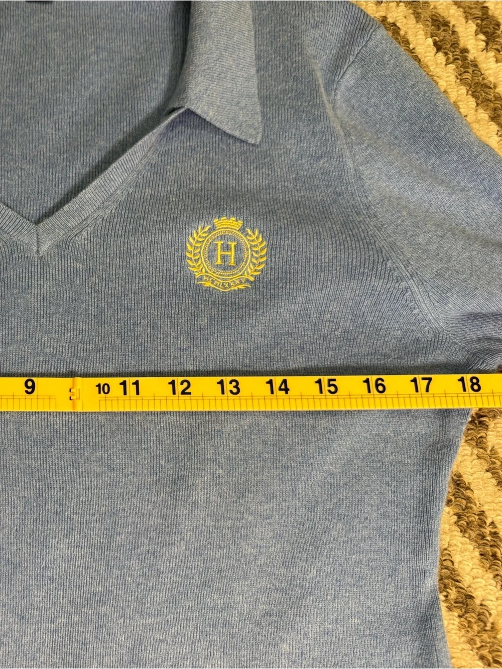 Tommy Hilfiger Light Blue V-Neck Sweater with Yellow Crest